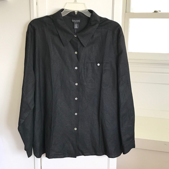 DIALOGUE Linen Rayon Tunic Button Down Blouse Black Women’s Plus Size 2X NWT 3X - Picture 1 of 16